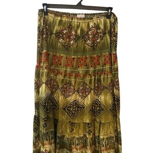 julie's closet Olive Green Maxi Skirt with green and Black Motifs 1X